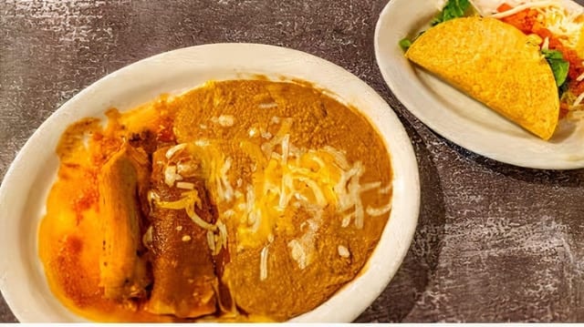One Beef Enchilada, One Tamale & Beef Taco.