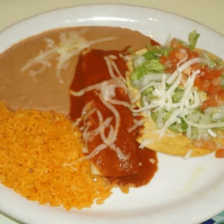 One Guacamole Tostada & One Beef Enchilada